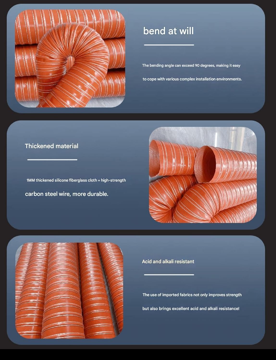 6.6ft Long Automotive Air Duct Hose,0.75-12 In Silicone Flexible Cooling Ducting, High Heat Brake Exhaust Hose for Car, Garage, Dryer Air Program(220mm/8.66 in)