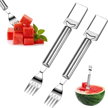 2026 New Watermelon Cutter Slicer Tool, 2-in-1 Stainless Steel Fruit Cutter Watermelon Fork Slicer, Portable Kitchen Tool for Home Party Camping Kitchen Gadget