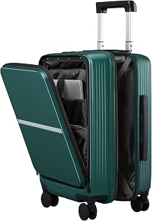 Carry On Luggage 22x14x9 Airline Approved - 20 Inch Durable PC Hard Shell Suitcase with Front Pocket, CarryOn Suitcase with Spinner Wheels, TSA Lock(Blackish Green, 32L)