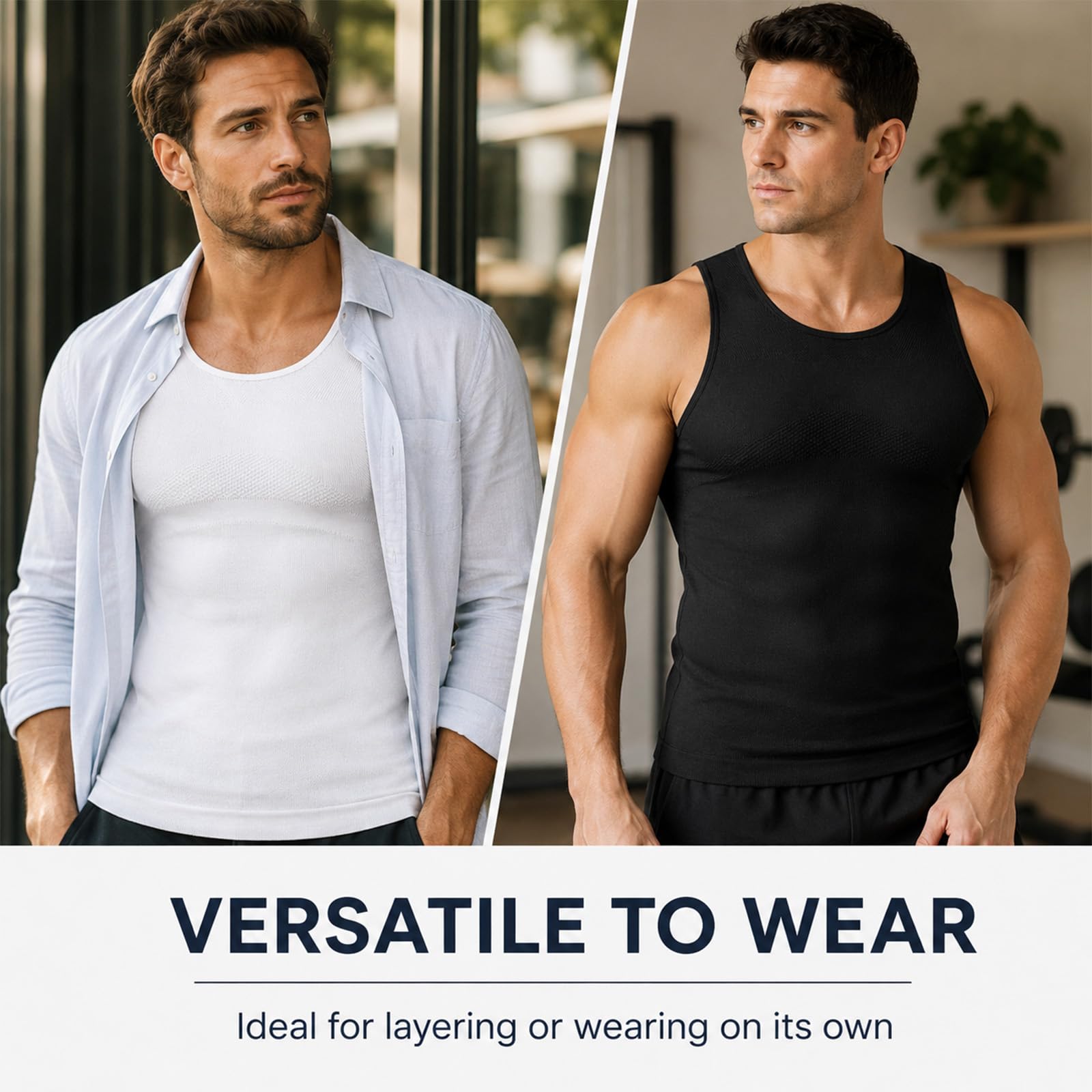 Chaleco de Compresión Hombre, Pack de 2 Compresion sin Mangas para Camiseta Reductora Hombre Body Shaper para Diario y Deportivas