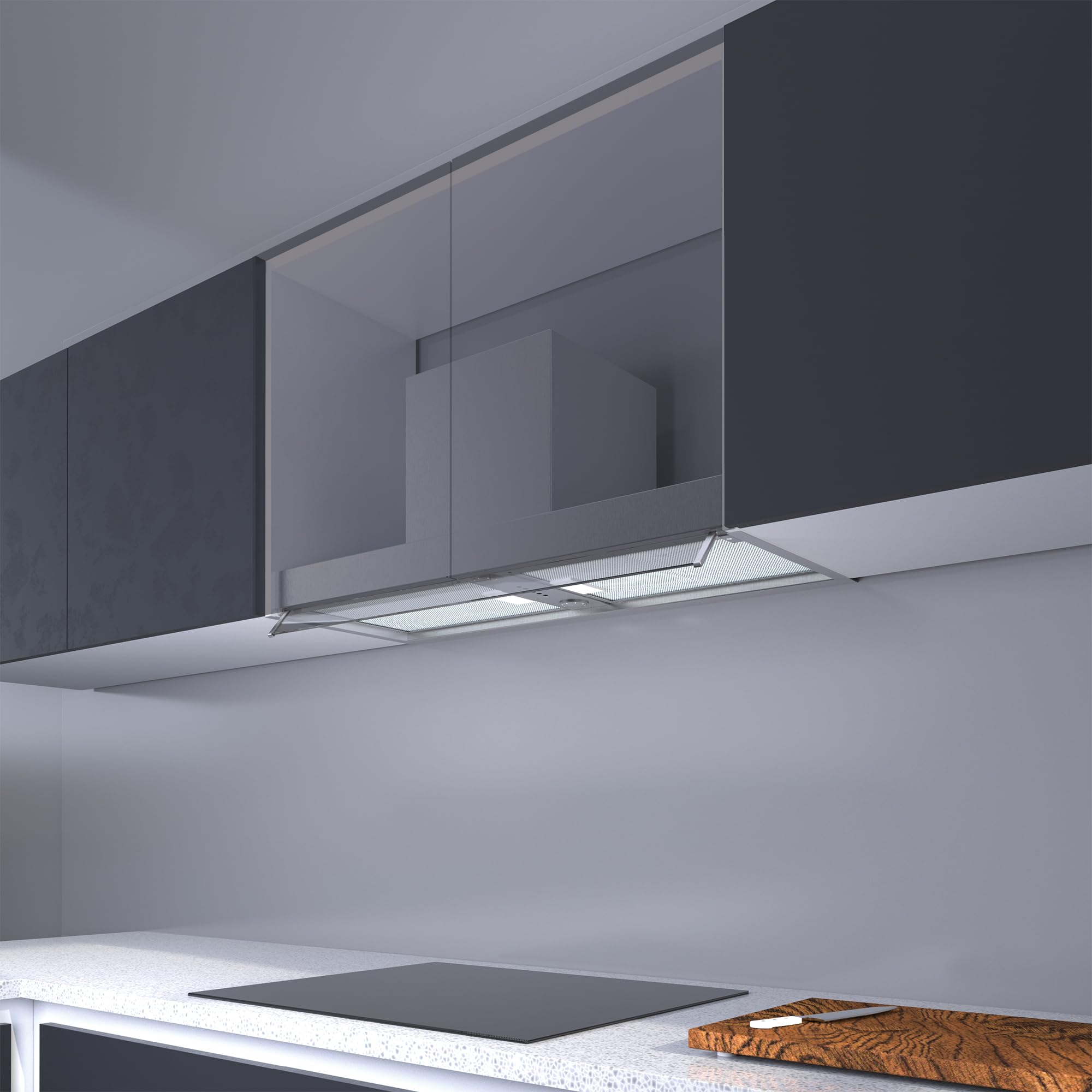 Cata Campana Extractora Integración Armonía 90 X con 3 niveles de extracción Panel de Control Mecánico Motor M3R Extra Silencioso Iluminación LED Visera Cristal Protección Ancho 82,1 cm Color Inox