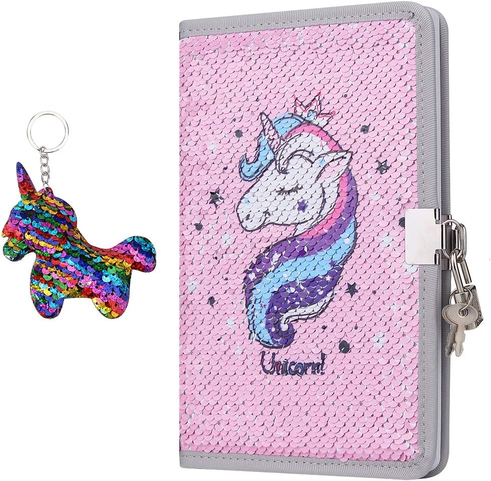 Sequin Notebook - PojoTech Mermaid Reversible Sequin Journal – Magic Travel Journal Notebook Gift for Adults and Kids (Unicorn07)