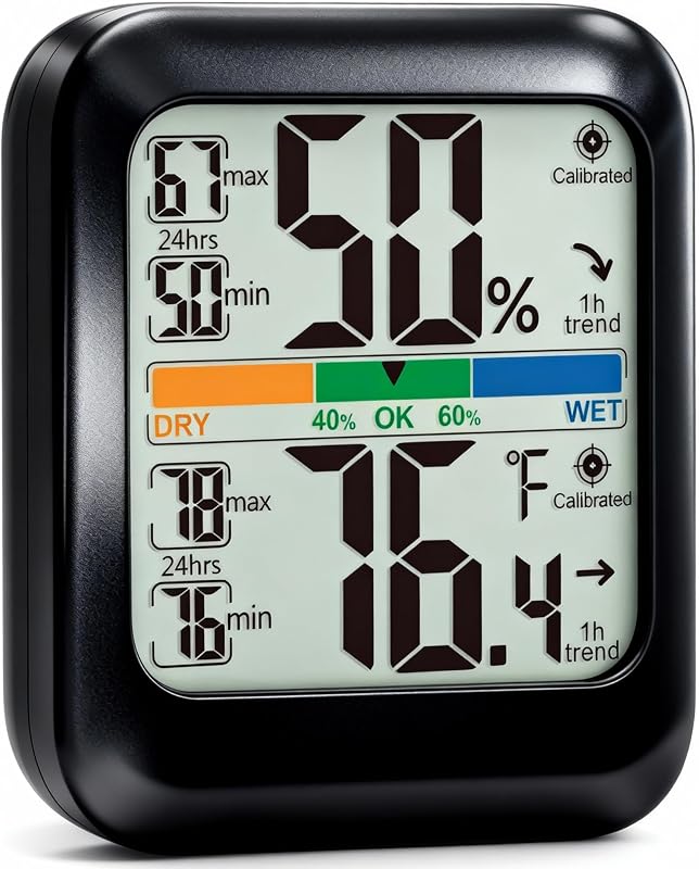 G.CATACC Room Thermometer Indoor Hygrometer Temperature Humidity Monitor | 5s Fast Refresh, 2.8" Large LCD, Battery included, Accurate Sensor for Home Office Baby Nursery Greenhouse Reptile Incubator