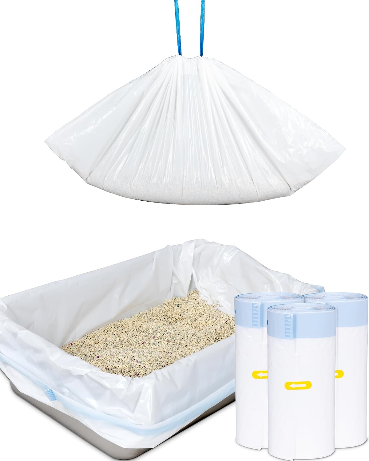 ANWA 36" x 18" Cat Litter Box Liners, Heavy-Duty Large Cat Litter Bags | 2 Mils Extra Thick, Durable & Tear-Resistant, Easy-Pull Drawstring, 30 Count