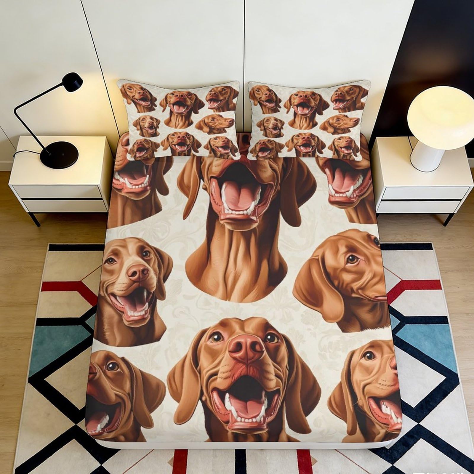 3D Printed Brown Happy Dog Fitted Sheet Microfiber Soft Breathable Playful Puppy Bed Cover for Bedroom Dormitory Guest Room Mattress Protection Decor 120x200x25cm