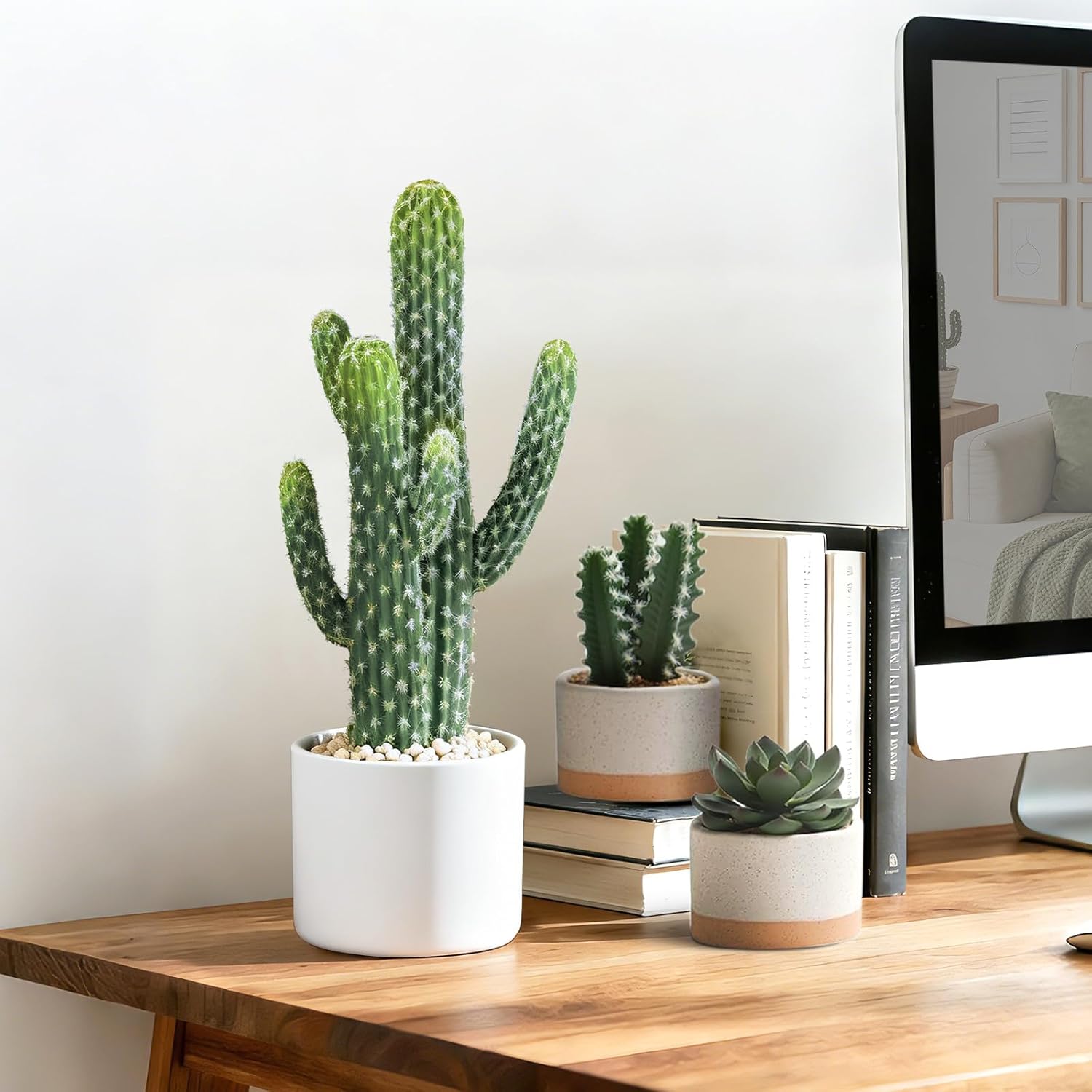 Artificial Cactus Small Fake Succulents Ceramic Plant for Home, Office, Kitchen, Living Room, Desk, Shelf, and Indoor Dec- 2packs