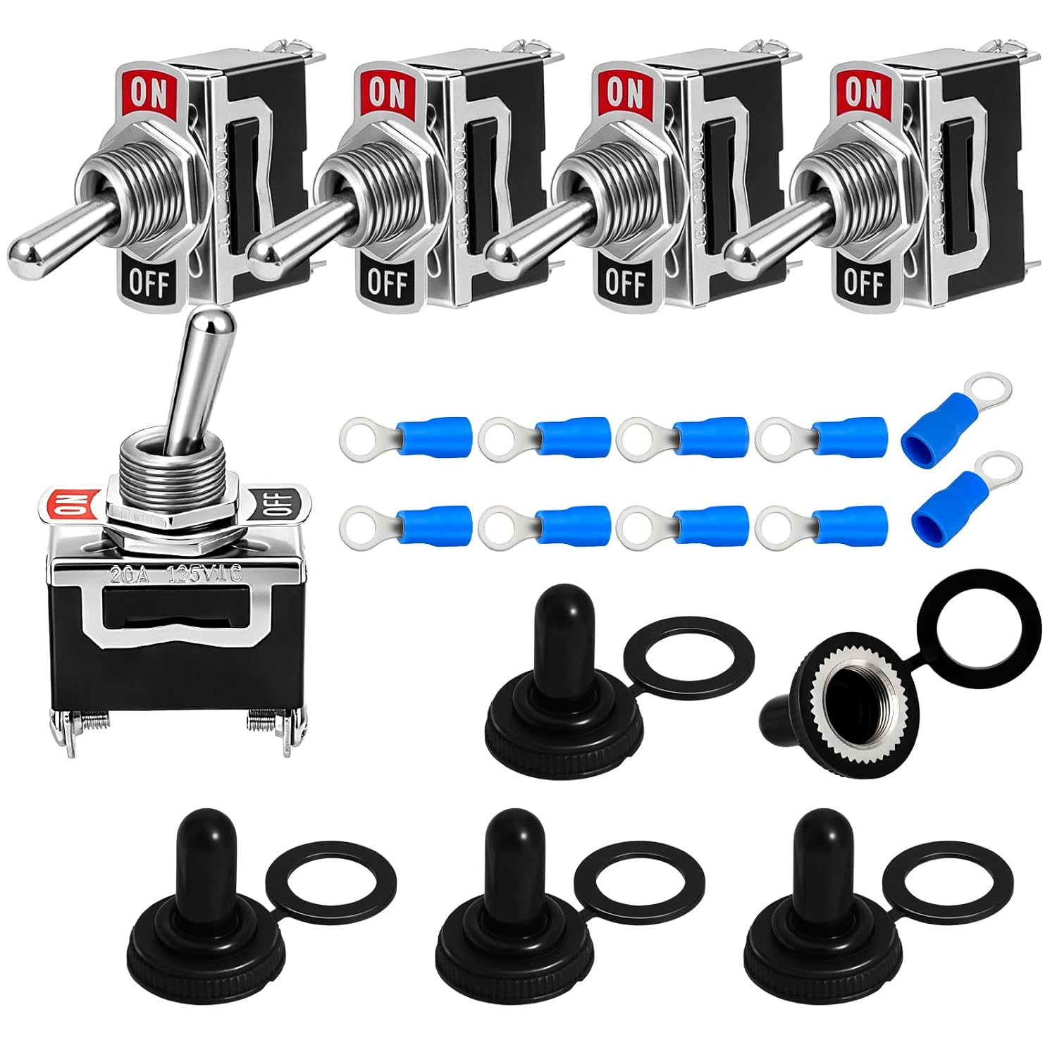 Waterproof Toggle Switch, Durable 12V 30A SPST 2Pin ON/Off Heavy Duty Waterproof Boot Cap Switch, Suitable for Automotive Boat Truck – Pack of 4