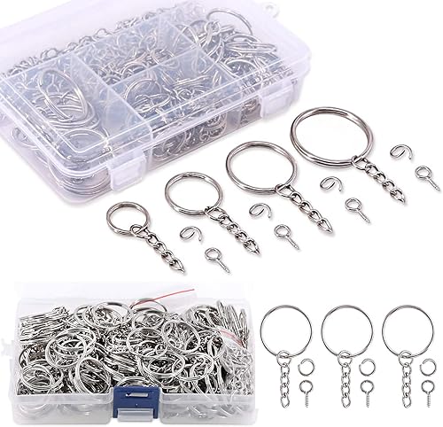 Swpeet Kit de 750 anillos para llavero, incluye 250 llaveros con cadena y 250 anillos de salto con 250 pines de ojo de tornillo a granel para hacer