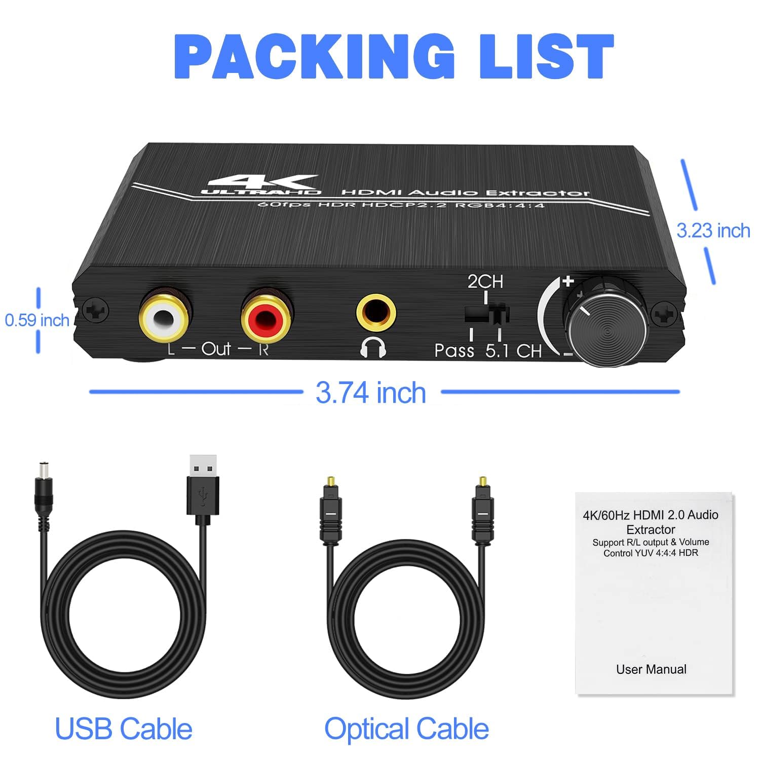 Estrattore Audio HDMI 2.0 - Convertitore 4K A SPDIF Ottico E AUX, Con Controllo Volume, Supporto HDR - Foto 11