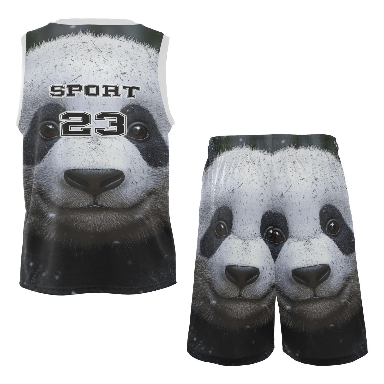 FLildon Smiling Panda Boys Basketball Jersey Set Tank Top Shorts Tracksuit Sport Training Suit for Kids, XXL