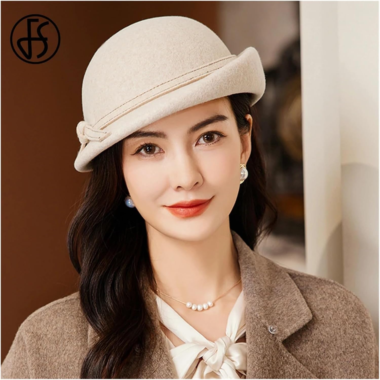 Church Hats for Women Elegant Top Hats for Women Wedding Party Winter Cap Warped Edge Beret Ladies Floppy Wool Felt Hat