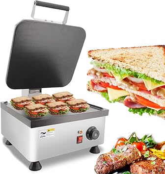 Panini Press Sandwich Maker Commercial Breakfast Toaster Press Grill Machine,Perfect for Hamburgers Steaks Sandwiches Bacons, 122F-572F, 110V