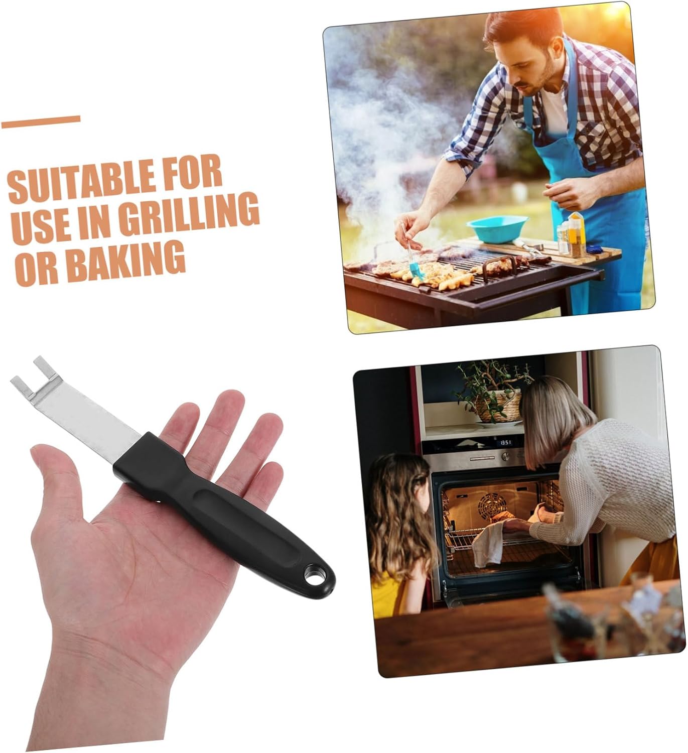 Kisangel 6pcs Universal Grill Grate Lifter Tool, Black, Stainless Steel
