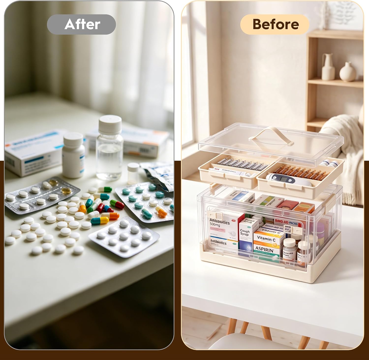 20 QT Clear Medicine Organizer Box, Removeable Divided Tray First Aid Box