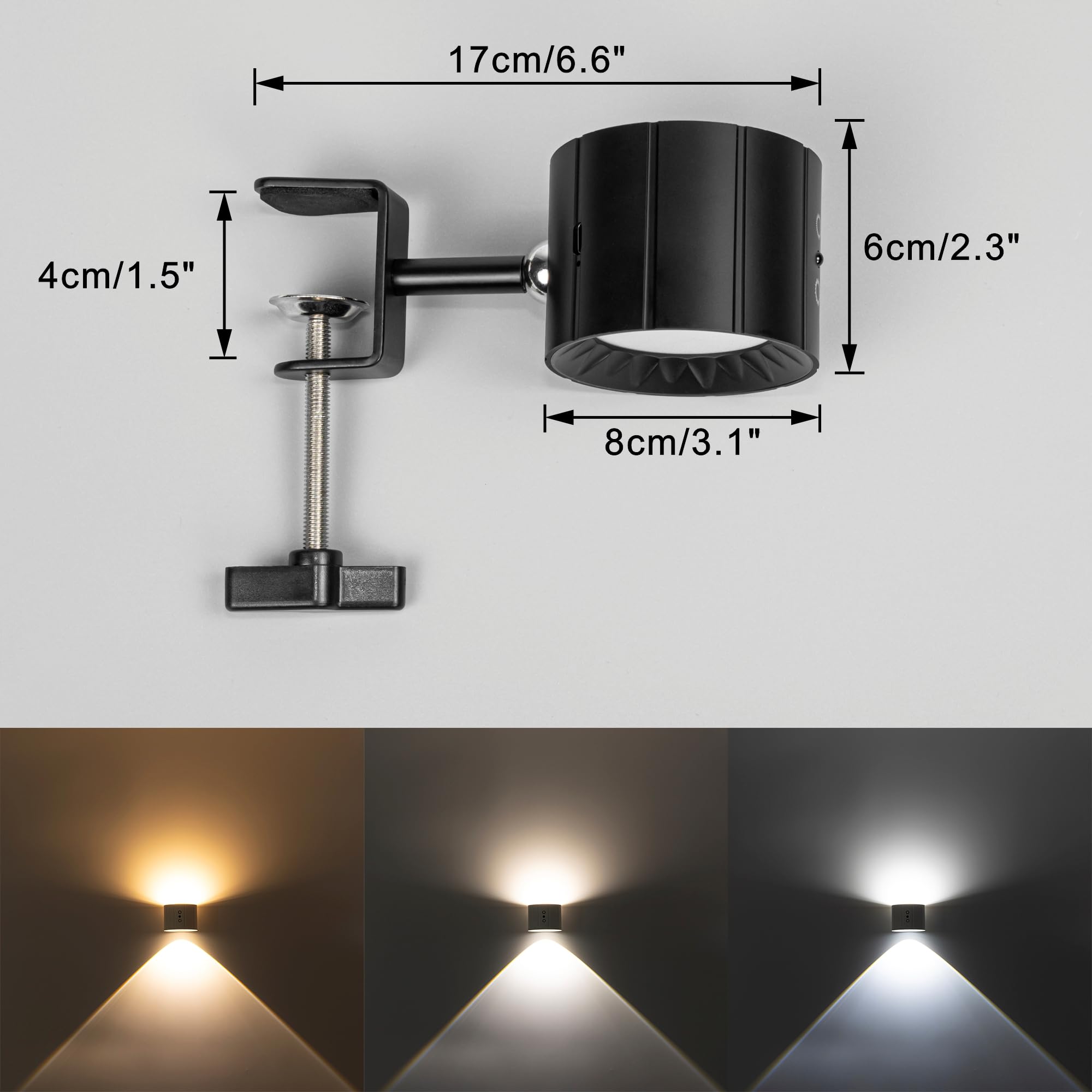 Yequandec Removable Magnetic 360° Rotating Clip-On Remote/Touch Switch Light Dimmable Spotlight Black Metal Simple for Reading Rental House Bookshelf