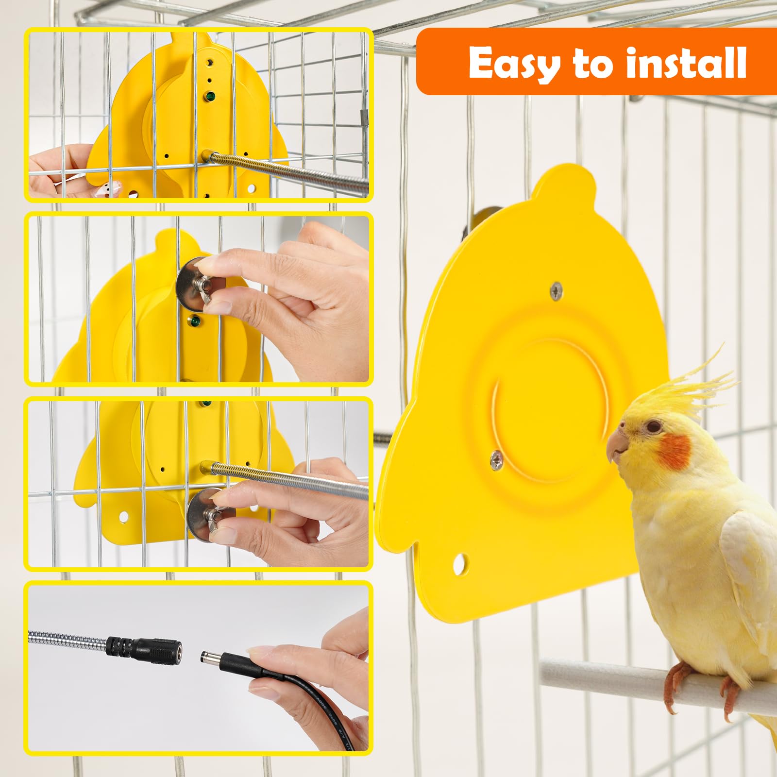Calentador de pájaros para jaula, calefactor de pájaros con soporte de pájaros, calefacción termostática del gallinero, 12 V, calefacción para pequeños animales, loro, pollito, hámster