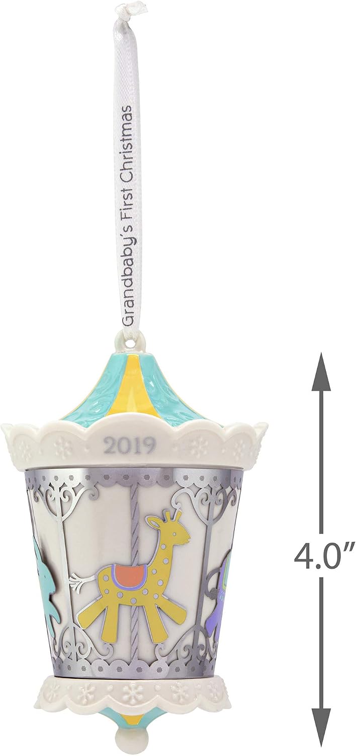 Hallmark Keepsake Ornament 2019 Year Dated, Grandbaby's Carousel, Porcelain and Metal, Grandchild's First Christmas