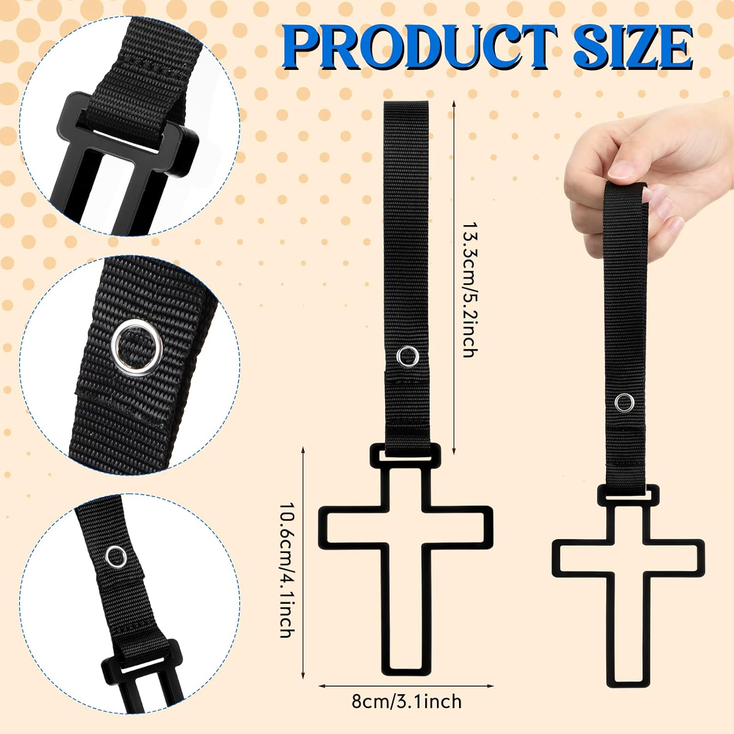 2 Pcs Cross Car Handle Straps Drift Charm Decor Cross Rear Bumper Warning Ring loops for Auto Bus Christian - Image 2