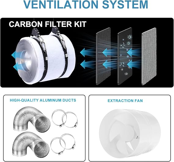 Grow Tent Kit Complete 48 x 48 x 80 High Reflective Mylar Indoor Grow Tent Hydroponics Indoor Plant Growing Tent with Carbon Filter Full Spectrum Grow Light Ventilaion Fan Growing System (4 x 4)