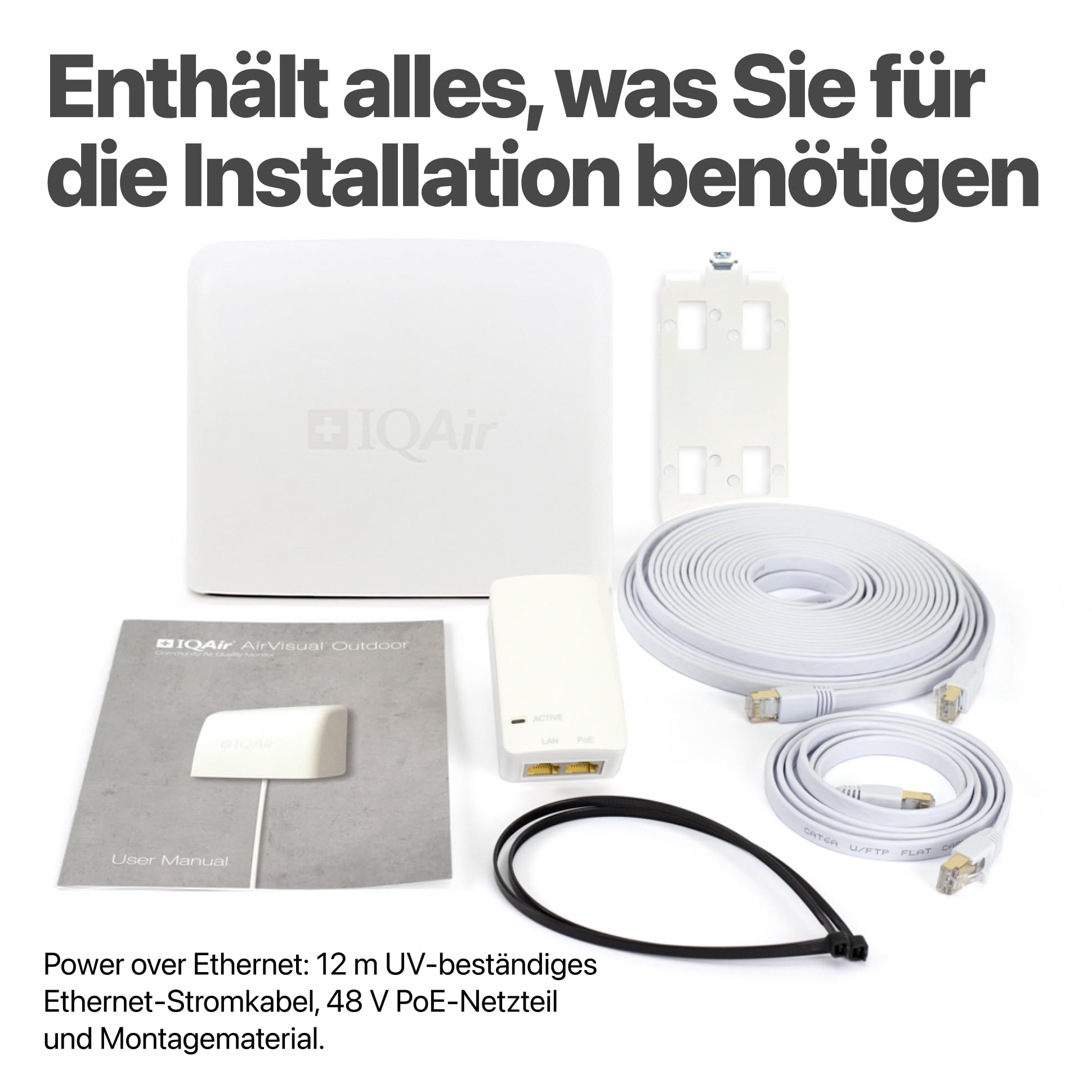 IQAir AirVisual Outdoor Luftqualitätsmonitor für außen - Luftqualität Messgerät & Feinstaubmessgerät mit PM2.5, PM10, AQI, Temperatur, Luftfeuchtigkeit, WLAN/Ethernet, Wetterfest. Made in Germany