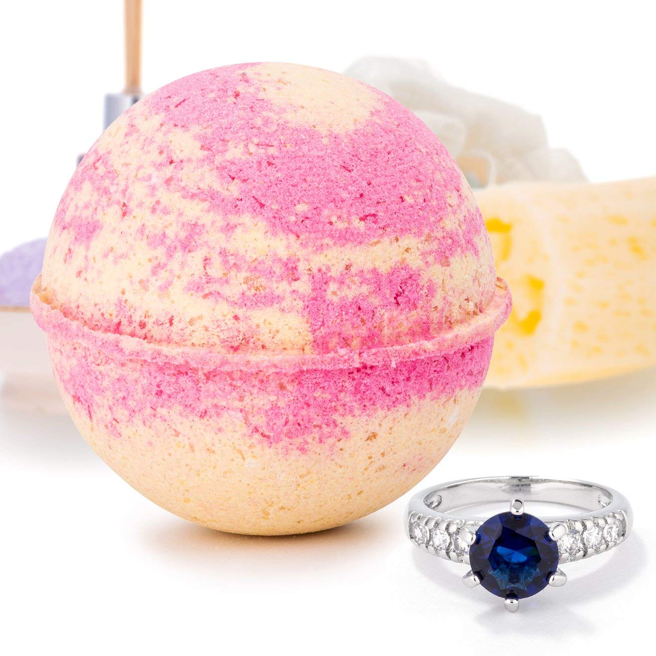 Bauble Bomb's Tropical Grapefruit Jewelry Surprise Bath Bomb Deluxe X Large 9 oz Fizzies Made in USA, Cruelty Free! Ring Size 07