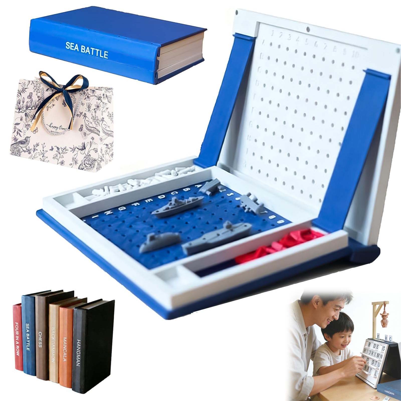 Hangman Game Book - Vocabulary Words Spelling Challenge & 3D Printed Magnetic Chess Set - Portable Board Games for Adults