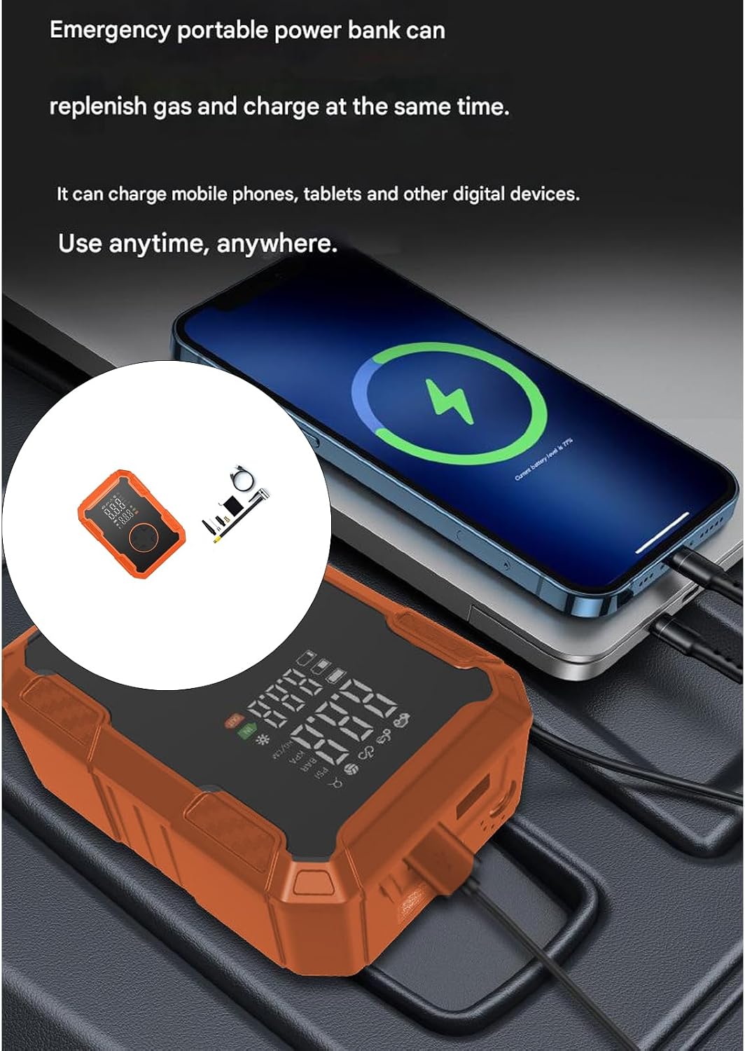 Portable Cordless Tire Inflator with 4000mAh Rechargeable Battery, 150 Smart Electric for Car Tires and Motorcycles, Handheld Compressor with LED Light image 4