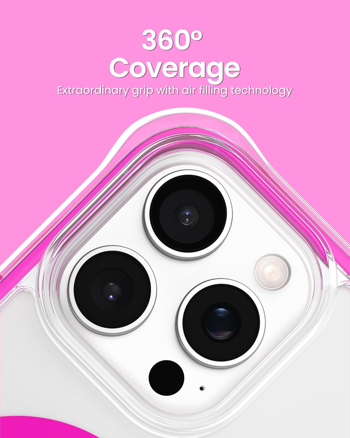 ORNARTO Air Case for iPhone 16 Pro Max Clear, Compatible with MagSafe, Military-Grade Drop Protection Cover with Built-in Air-Hot Pink