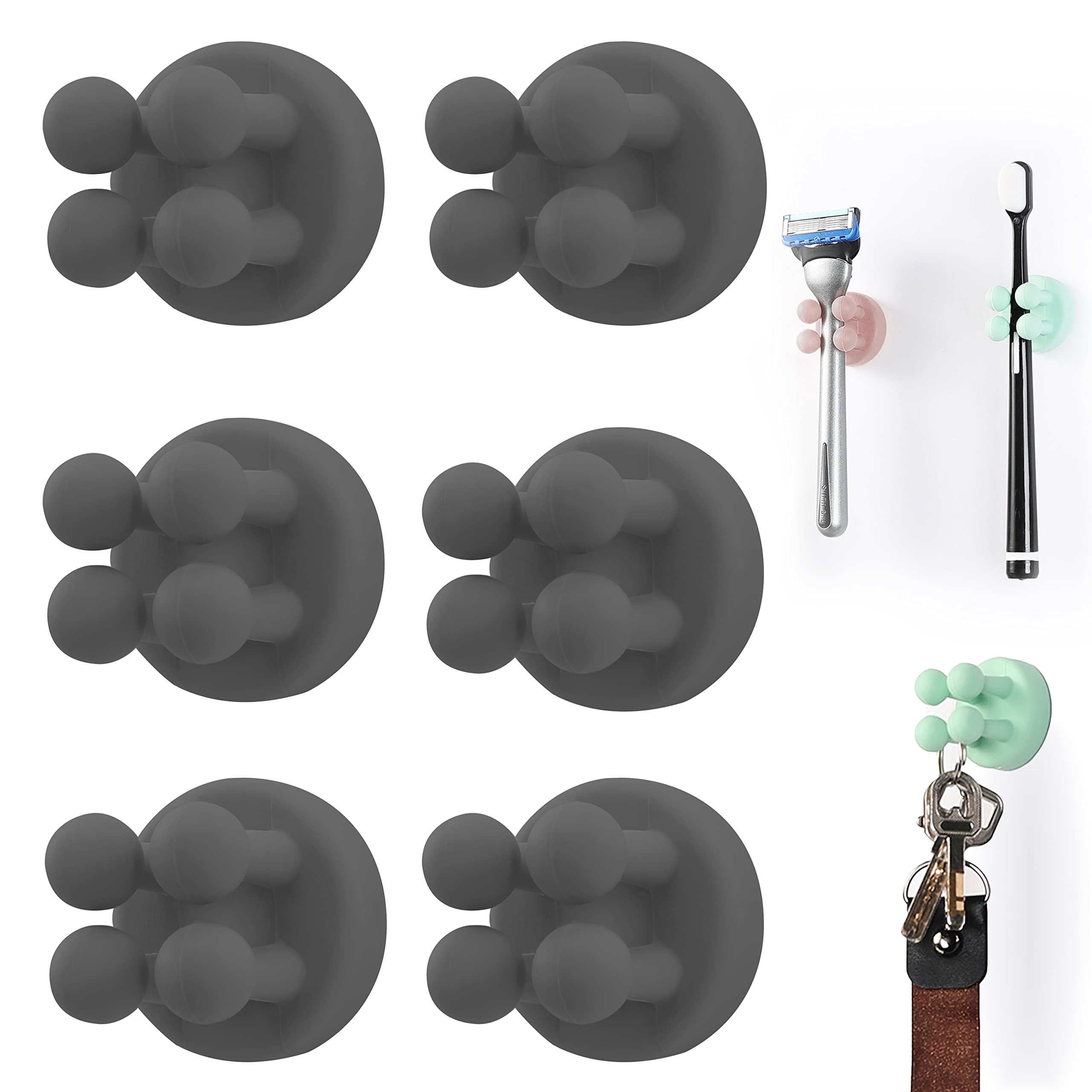 Portaspazzolino Autoadesivo In Silicone Con Gancio - Confezione Da 4, Nero, Impermeabile, Per Bagno E Cucina