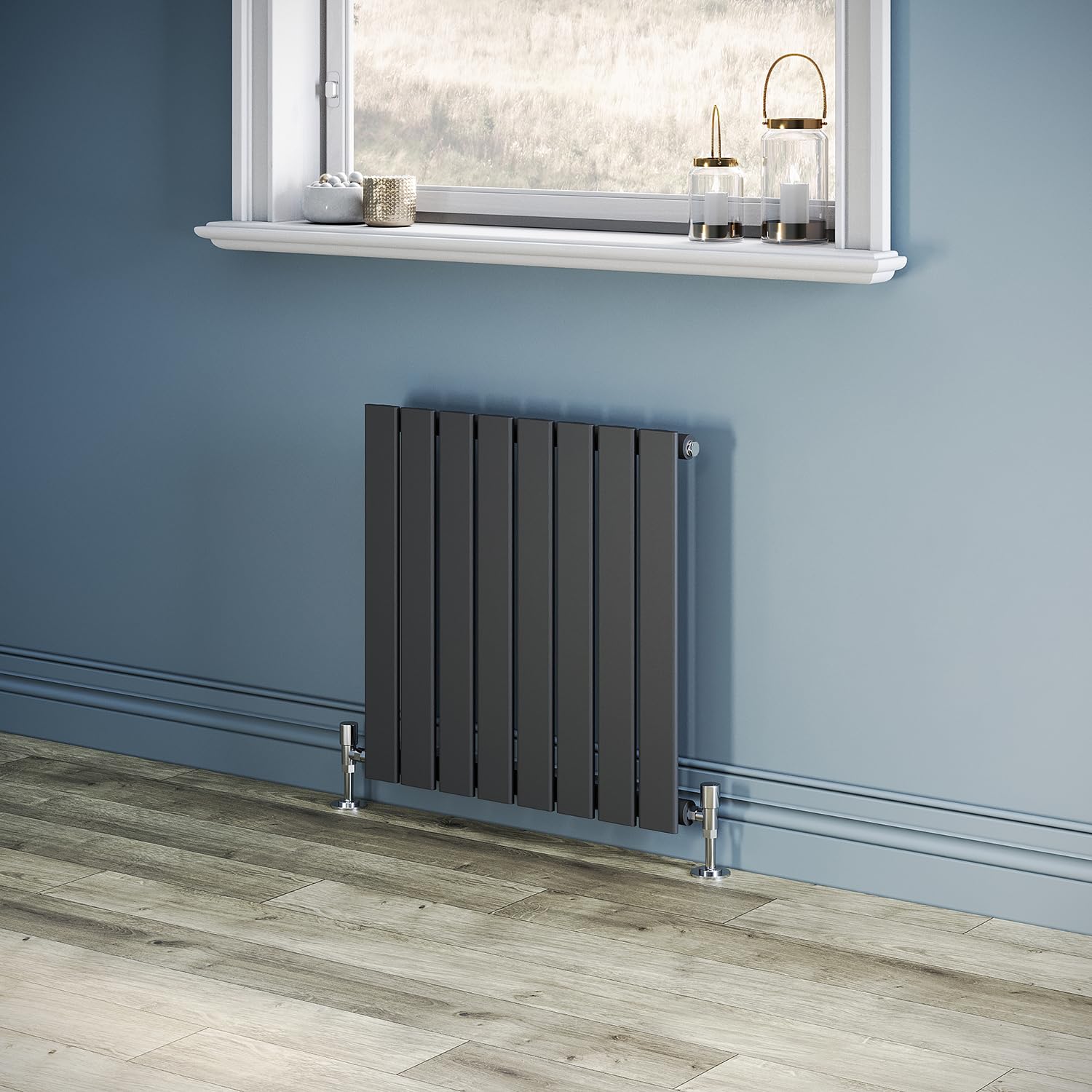 ZANOFIRA 600x608 mm Anthracite Flat Panel Horizontal Designer Radiators Single Column Modern Central Heating Radiator Rad for Kitchen, Hallway, Living Room