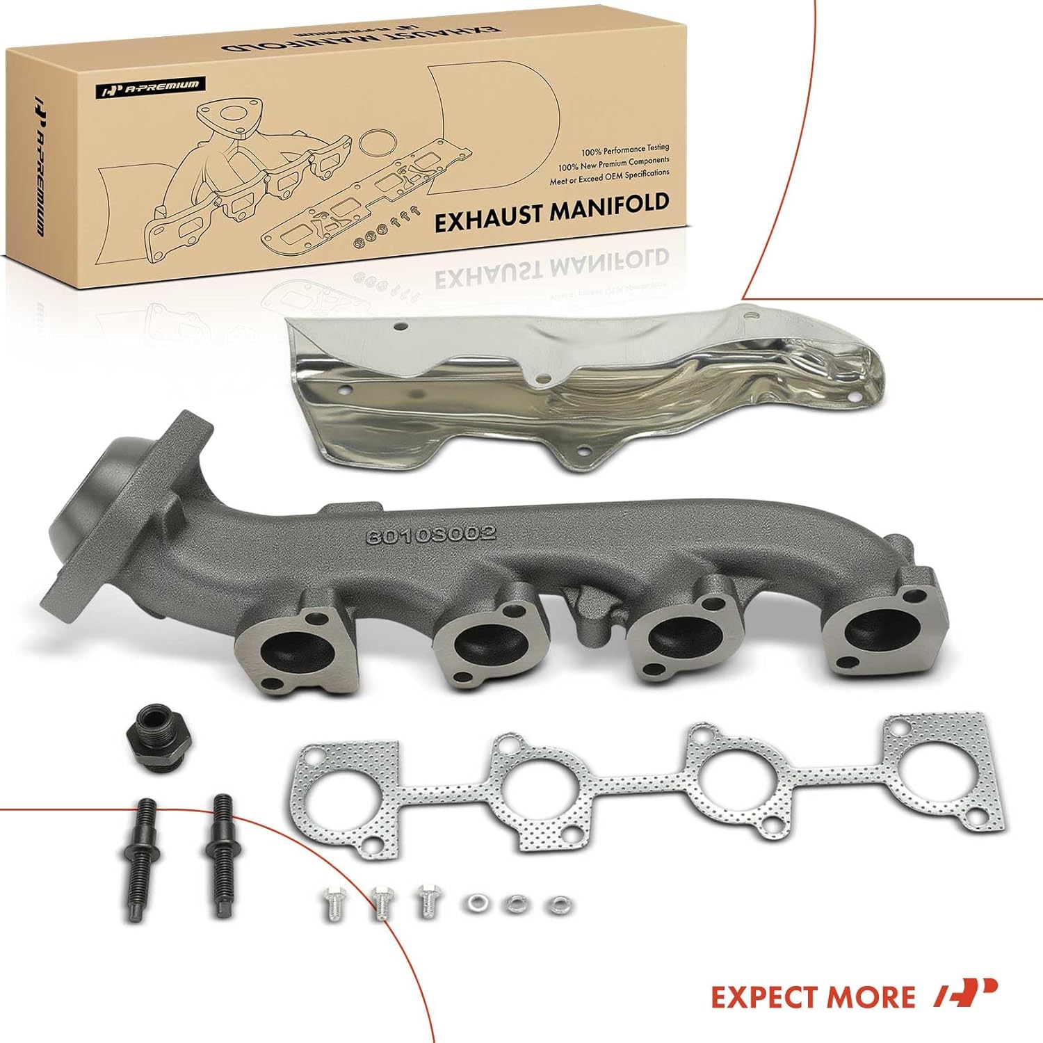 A-Premium V8 4.6L Exhaust Manifold Kit W/Gasket & Heat Shield Compatible with Ford Explorer & Mercury Mountaineer, 2002 2003 2004 2005, Right Side