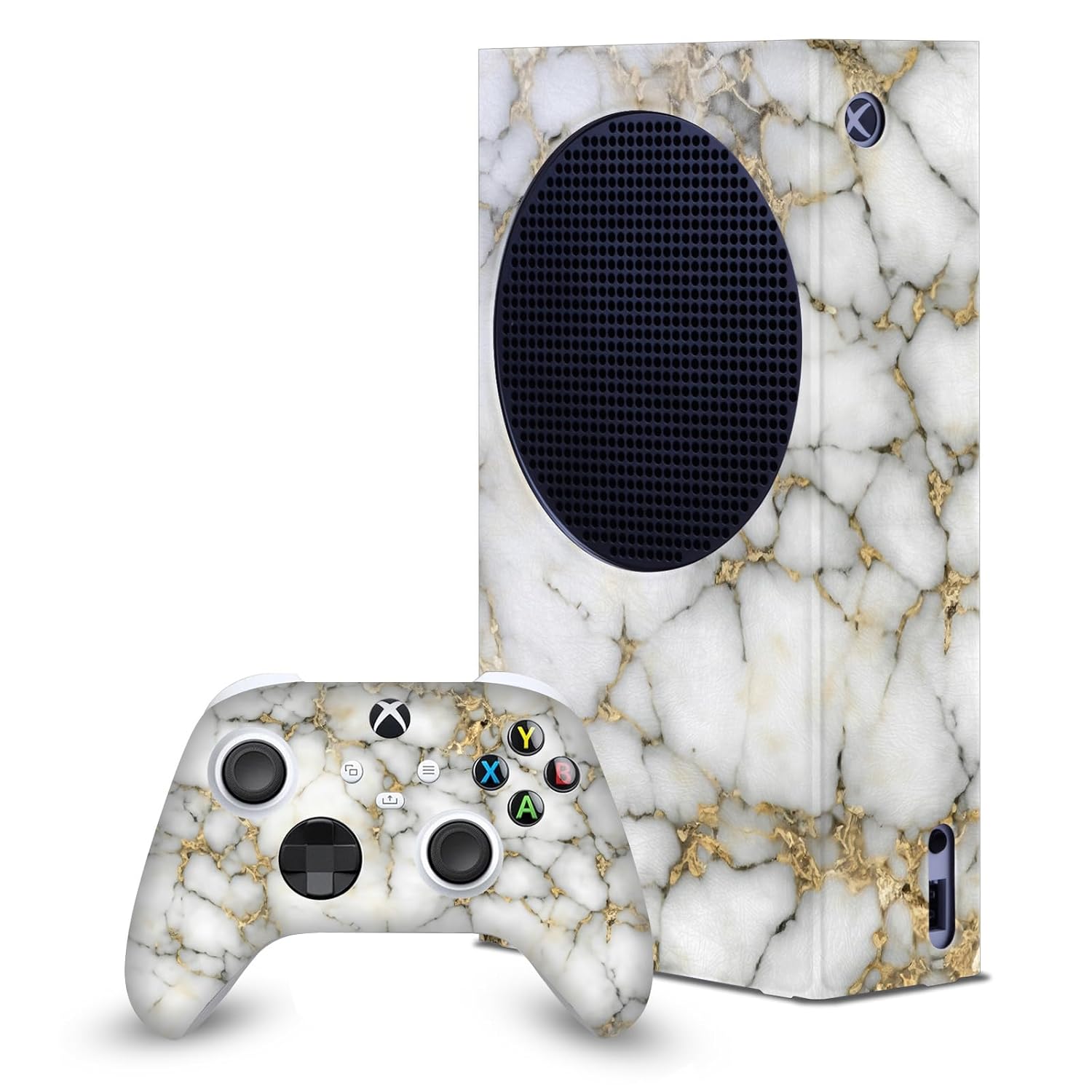 Head Case Designs White and Gold Marble Game Console Wrap and Game Controller Skin Bundle Compatible With Xbox Series S Console & Controller Bundle