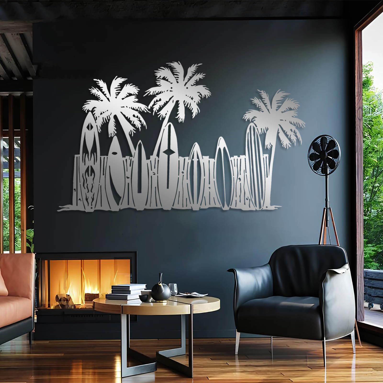 Genérico Decoración de Pared de Metal con Forma de Tabla de Surf. Decoración de Pared con Forma de Tabla de Surf y Palmera. Decoración de Pared con Forma de Palmera. Arte de Pared Tropical