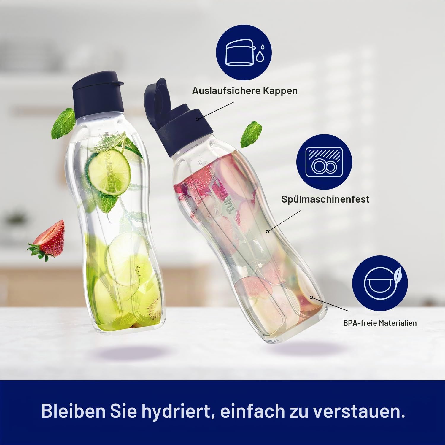 Tupperware Eco Flaschen-Set, spülmaschinenfest und BPA-frei, 2 Flaschen mit auslaufsicheren Verschlüssen (1 L / 963.9 g)