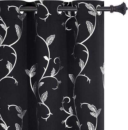 Miniatura 12 de BUHUA Cortinas opacas con estampado de flores, cortinas de ventana con aislamiento térmico, patrón de vid elegante en plata para habitación de bebé,