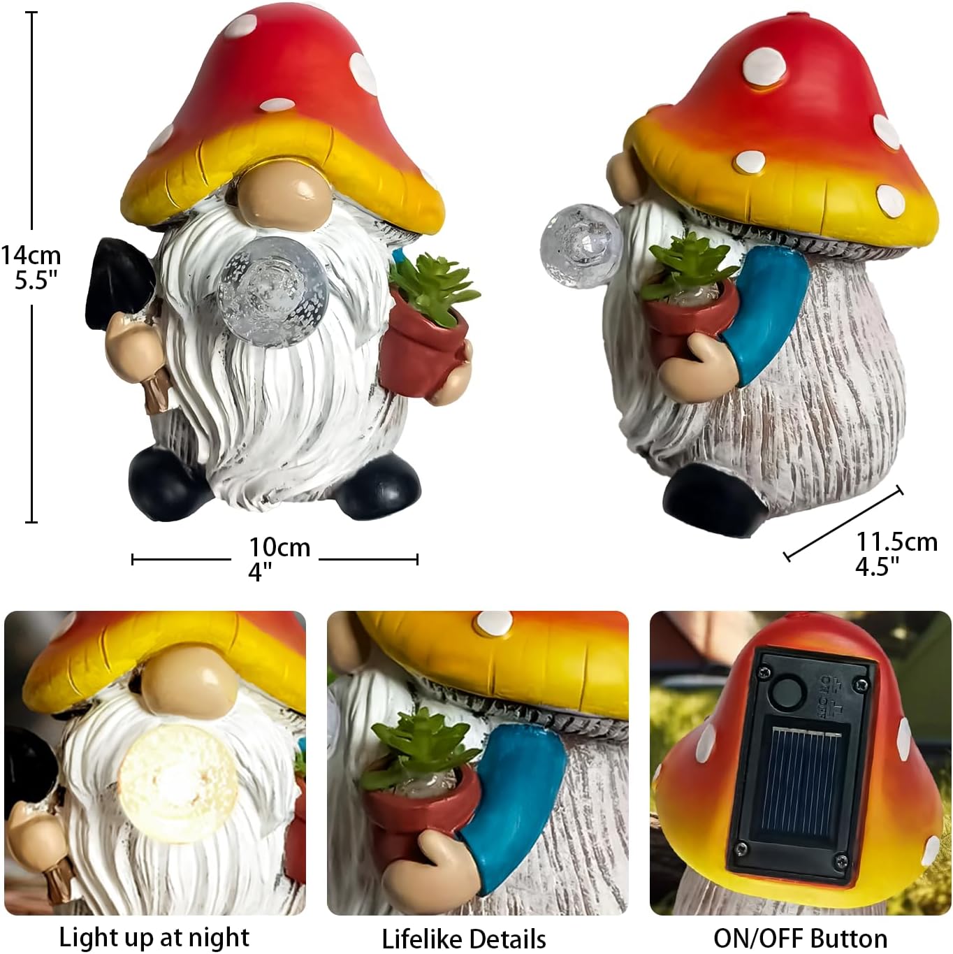 Mushroom Decor Garden Gnomes with Solar Light, Yard Art Gnome Statue Garden Decor with Bubble Ball for Outside Lawn, Patio, Housewarming Gardening Gifts for Women, Mom (Red)