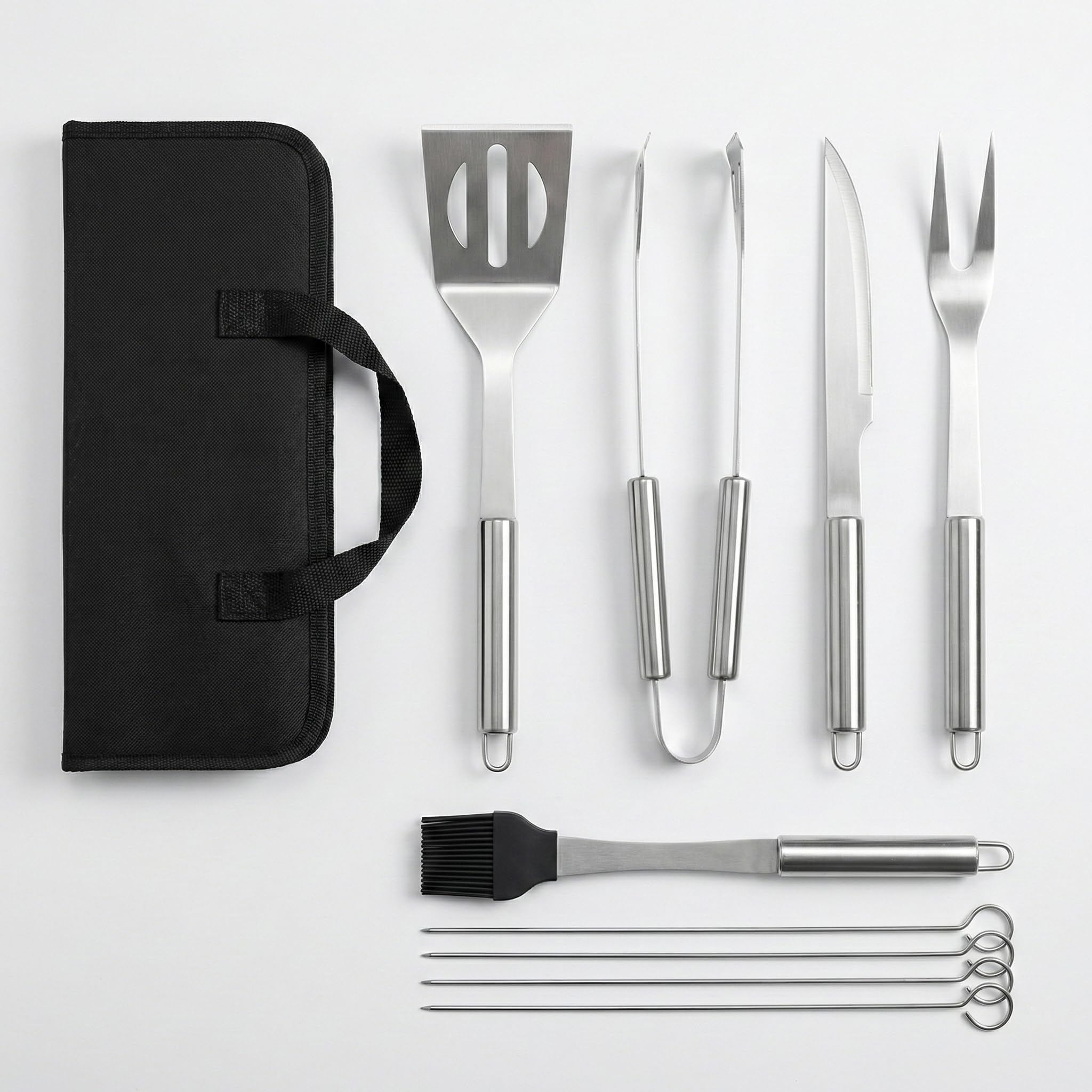 Set 9 Pezzi Utensili Barbecue – Attrezzi BBQ in Acciaio Inox con Custodia – Accessori Completi per Barbecue, Grigliate, Camino e Cottura al Forno