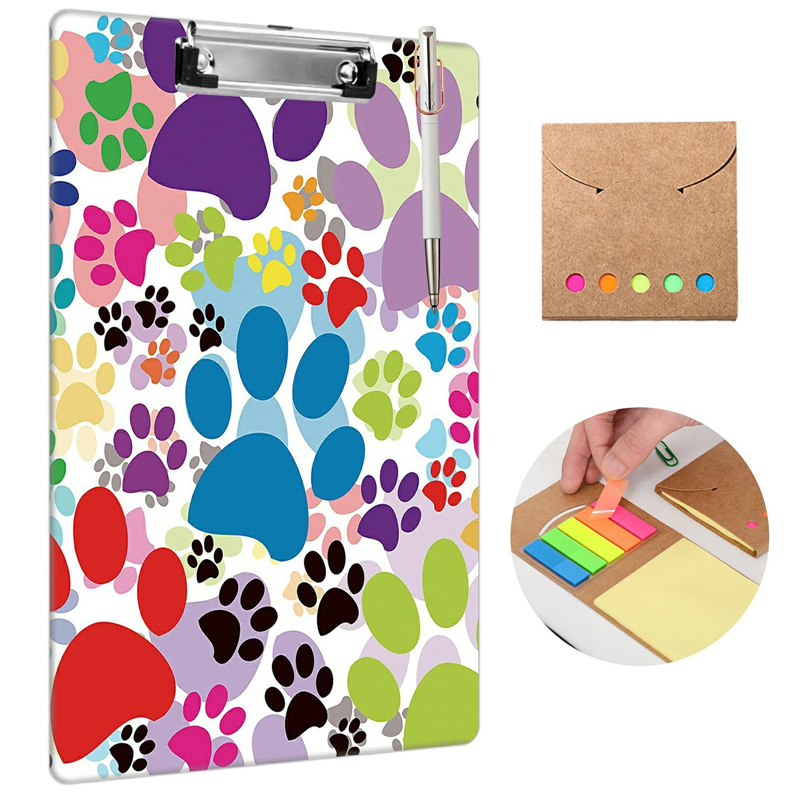CuteClipboard with Pen Holder, A4 Letter Size Plastic ClipBoard with Low Profile Clip & Hanging Loop, Cute Clipboard for School,Office, Students,Kids,Girls,Women,Men (Dog Pawprint, 9"x12.5")