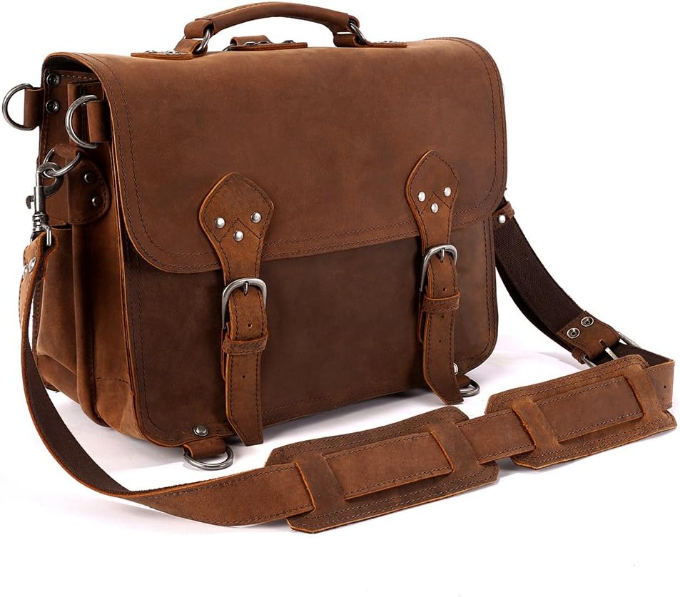 LederMann Leather Two Compartment Briefcase/Mens Backpack/Messenger Bag/Satchel