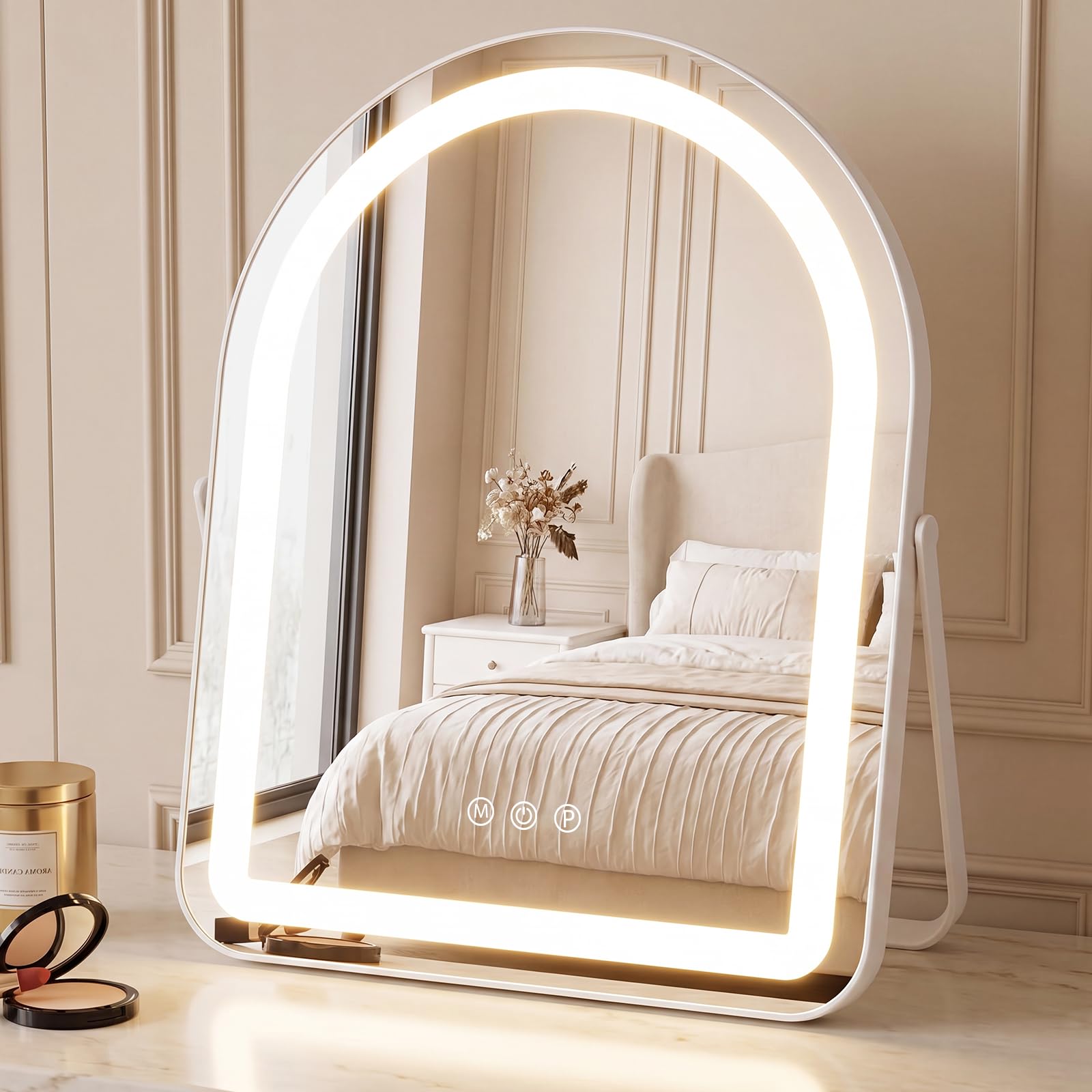 Espejo de maquillaje con tres modos de luz LED y pantalla táctil regulable de 35×45 cm