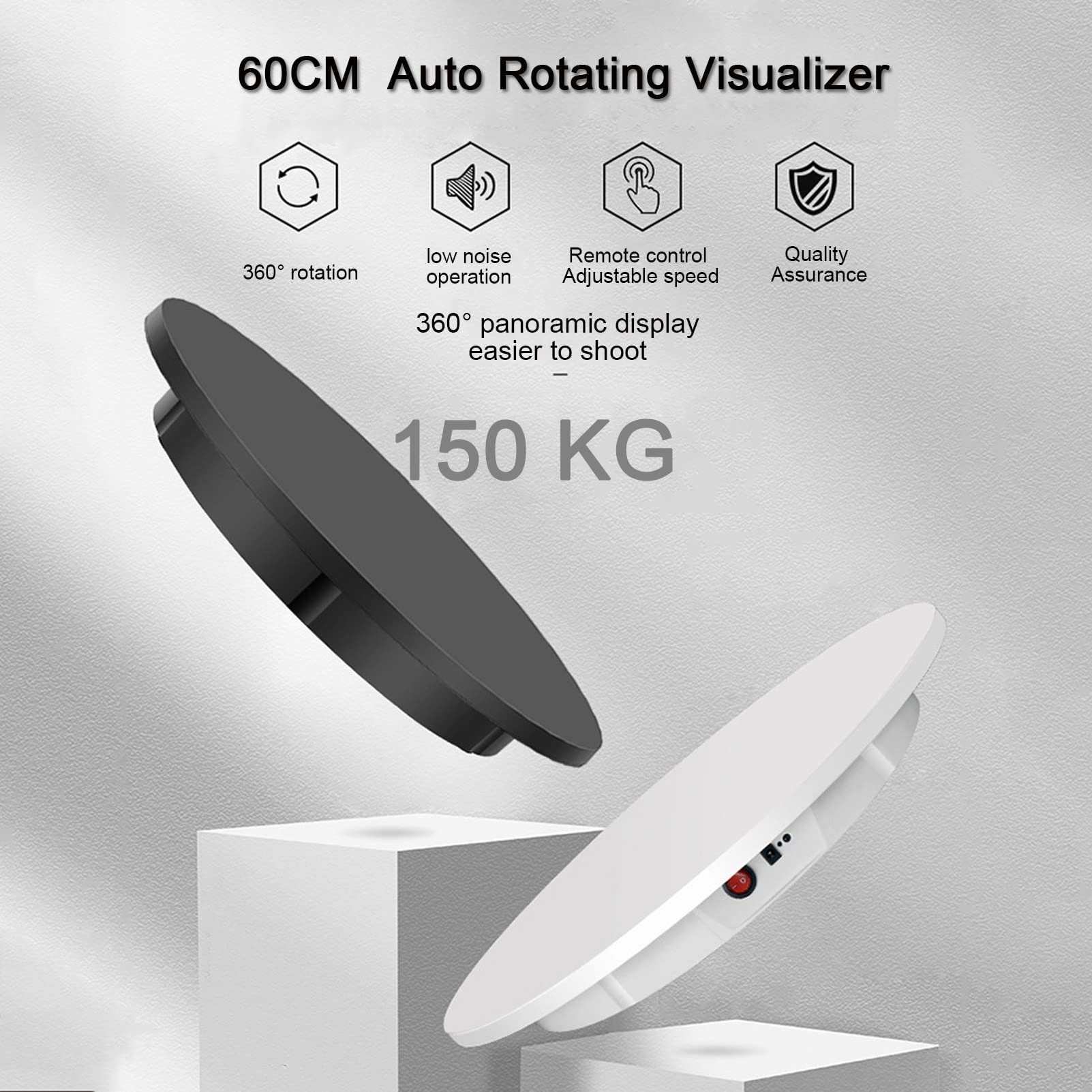 Mesa giratoria eléctrica para fotografía, Base giratoria eléctrica de 360 Grados, Plato Giratorio para fotografía 150KG Grabación de vídeo, presentaciones de Joyas,White-60cm