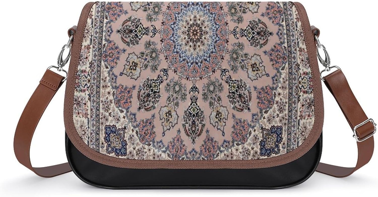 Antique Oriental Pattern 1Women's Faux Leather Crossbody Bag, Waterproof Wrinkle-Resistant Shoulder Bag with Detachable Strap, Large Capacity Casual Handbag, Fashion Daily Purse for Shopping Work Dati