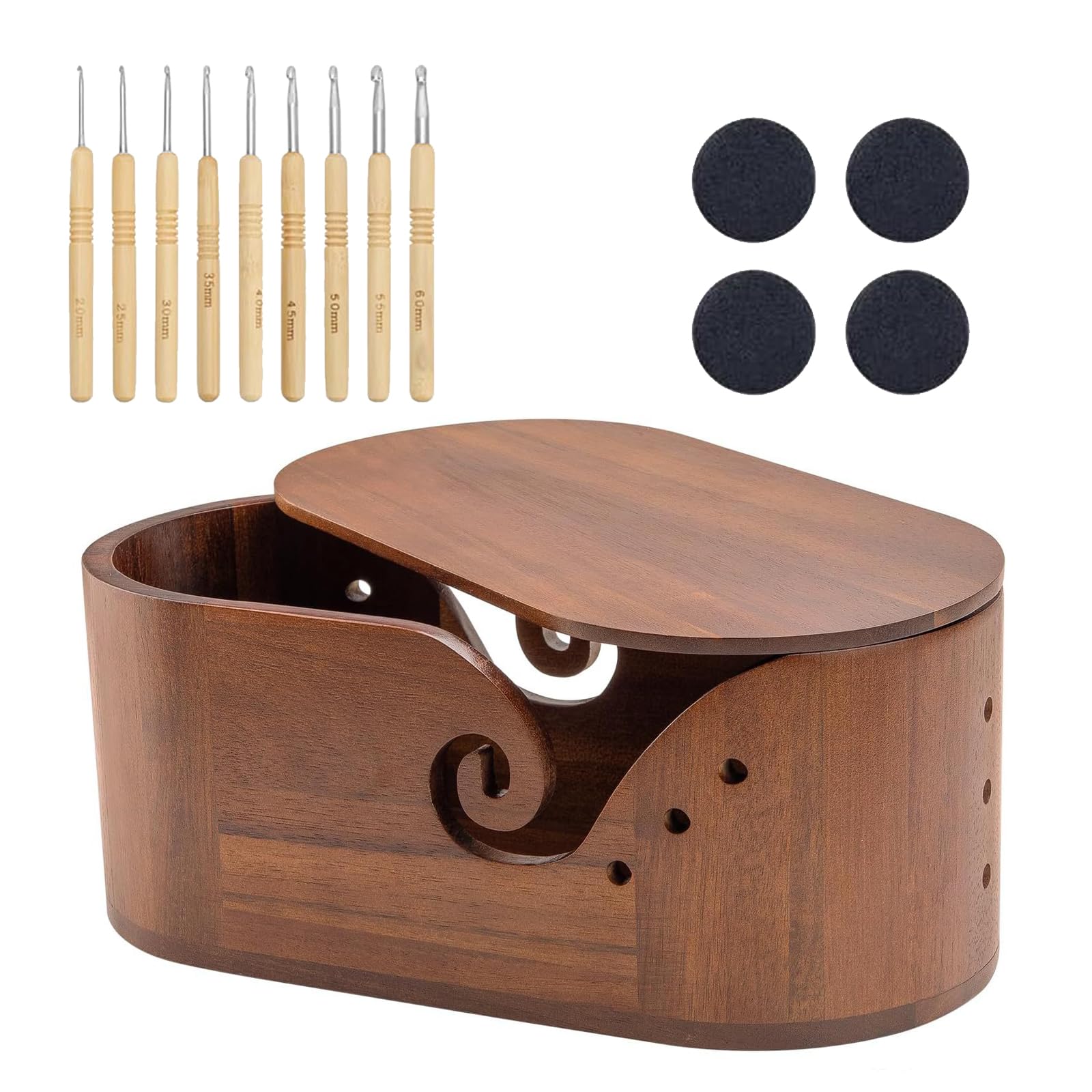 Shurhome Spacious Yarn Storage Tray Box Showcasing Smooth Movement Design Practical Hole Detail for Knitting Enthusiasts Crochet Bowl with Crochet Hooks