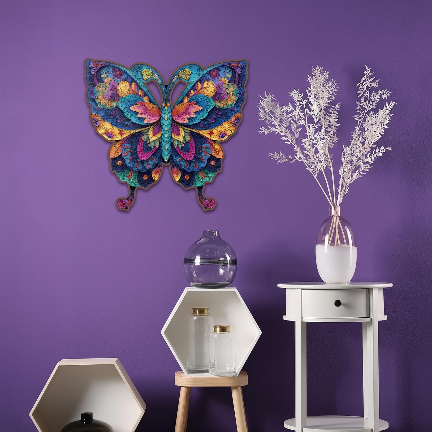 Fantasy Butterfly Wooden Puzzle for Adults 210 Pieces, Colorful Animal Wood Puzzle for Adults, Unique Shape Puzzle 210 Pieces