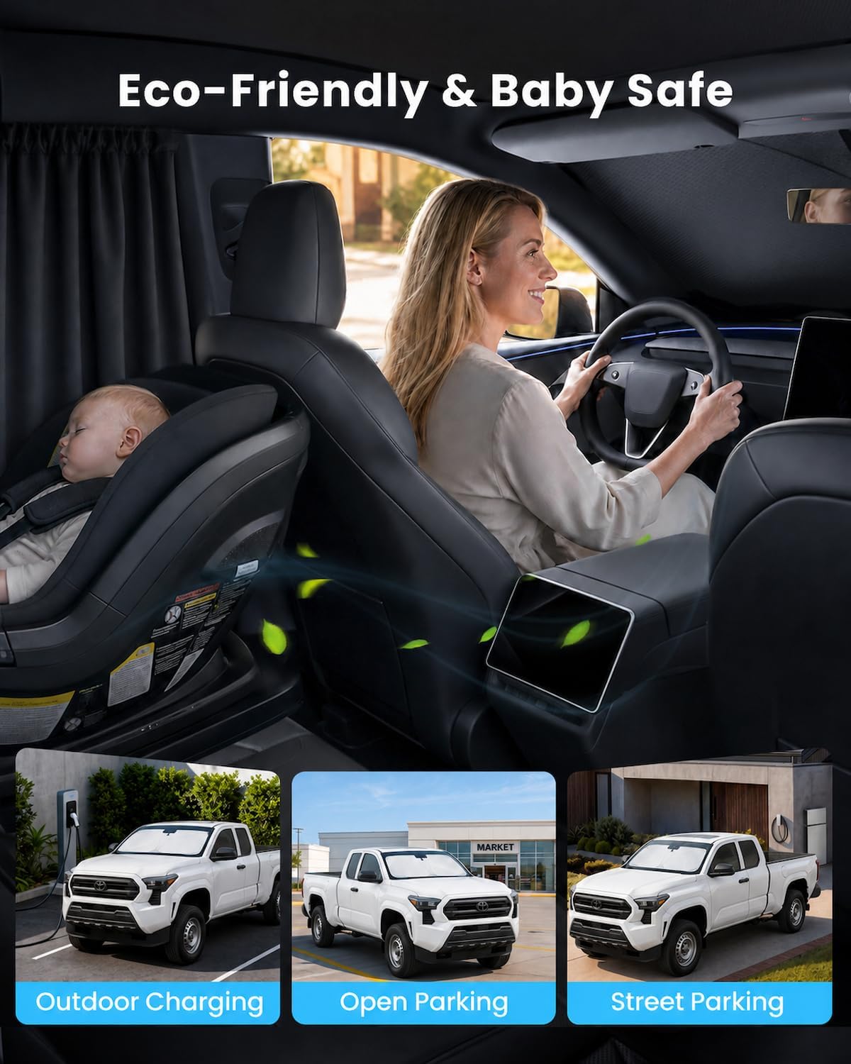 REEVAA 2026 3rd Pro Windshield Sunshade for 2016-2026 Toyota Tacoma | Dual-Layer Heat & Sun Defense, OEM Design | Foldable Sun Shade Car Accessories with Storage Bag