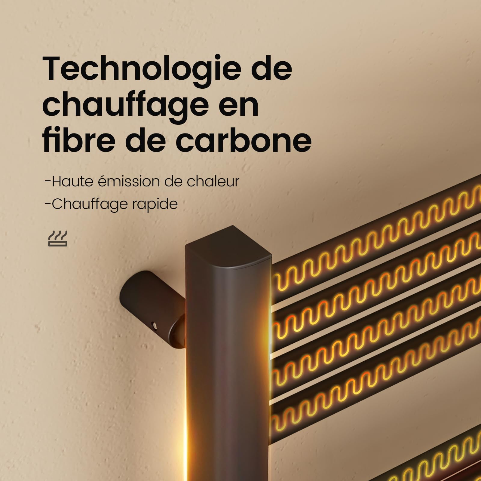 EMKE Sèche-Serviettes Chauffant Électrique 750 x 400 mm, Noir Mat 180 W | Porte-serviettes de salle de bain électrique avec interrupteur tactile et minuterie, sèche-serviettes électrique