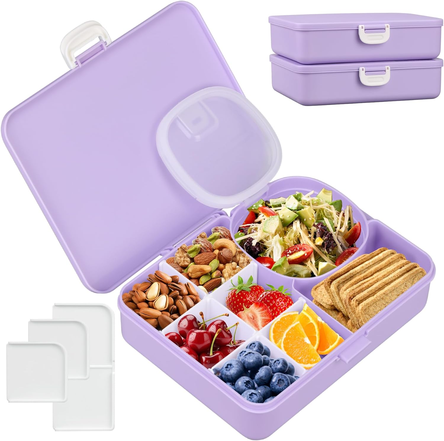 Snack Box Containers for Kids Adults 2PCS Reusable Snackle Boxes with Adjustable Dividers Airtight Snack Organizers with Compartents Toddler Bento Lunch Box LeakProof for Office,School,Outdoor