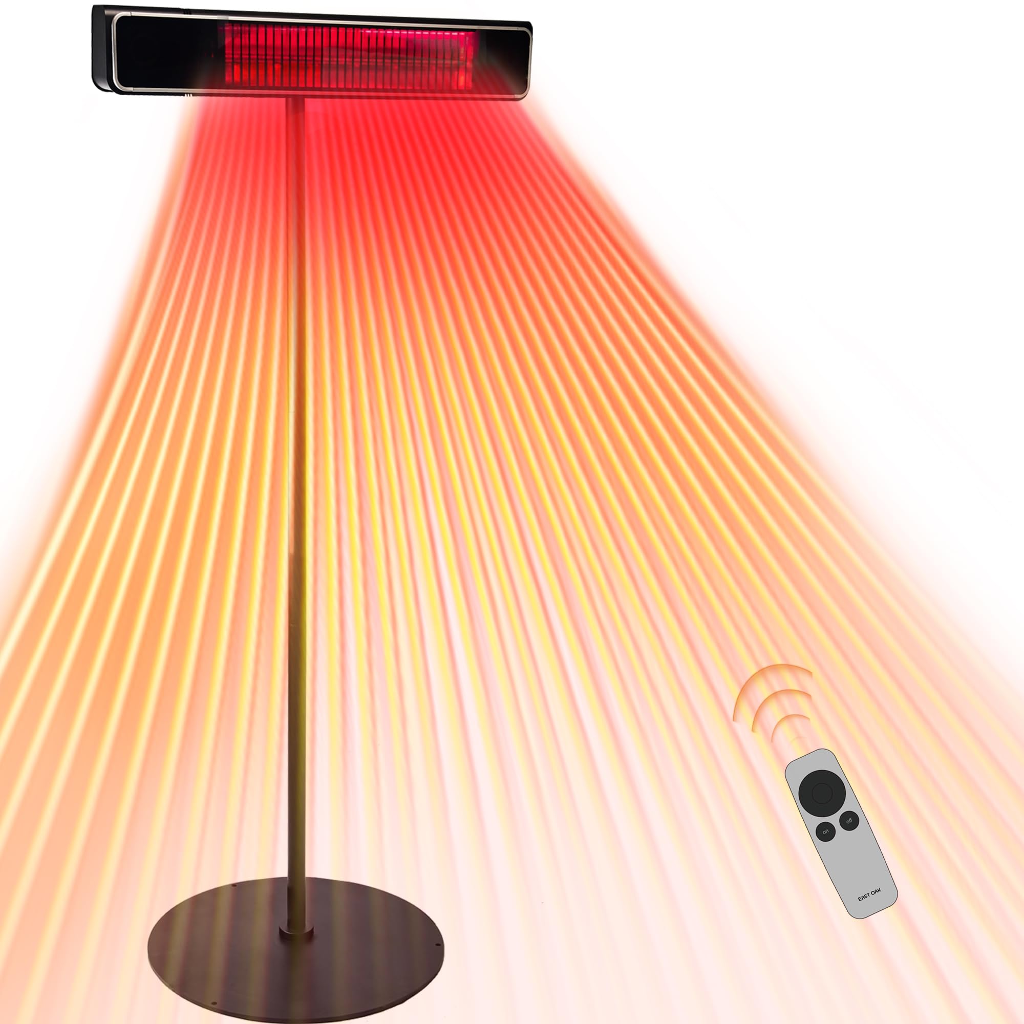 EAST OAK 1500W Electric Patio Heater, Indoor/Outdoor Standing Heater with Nano Glass-Ceramic, Fast Heat, Waterproof, 3 Modes, 24H Timer, Safety Tip-Over & Overheat Protection