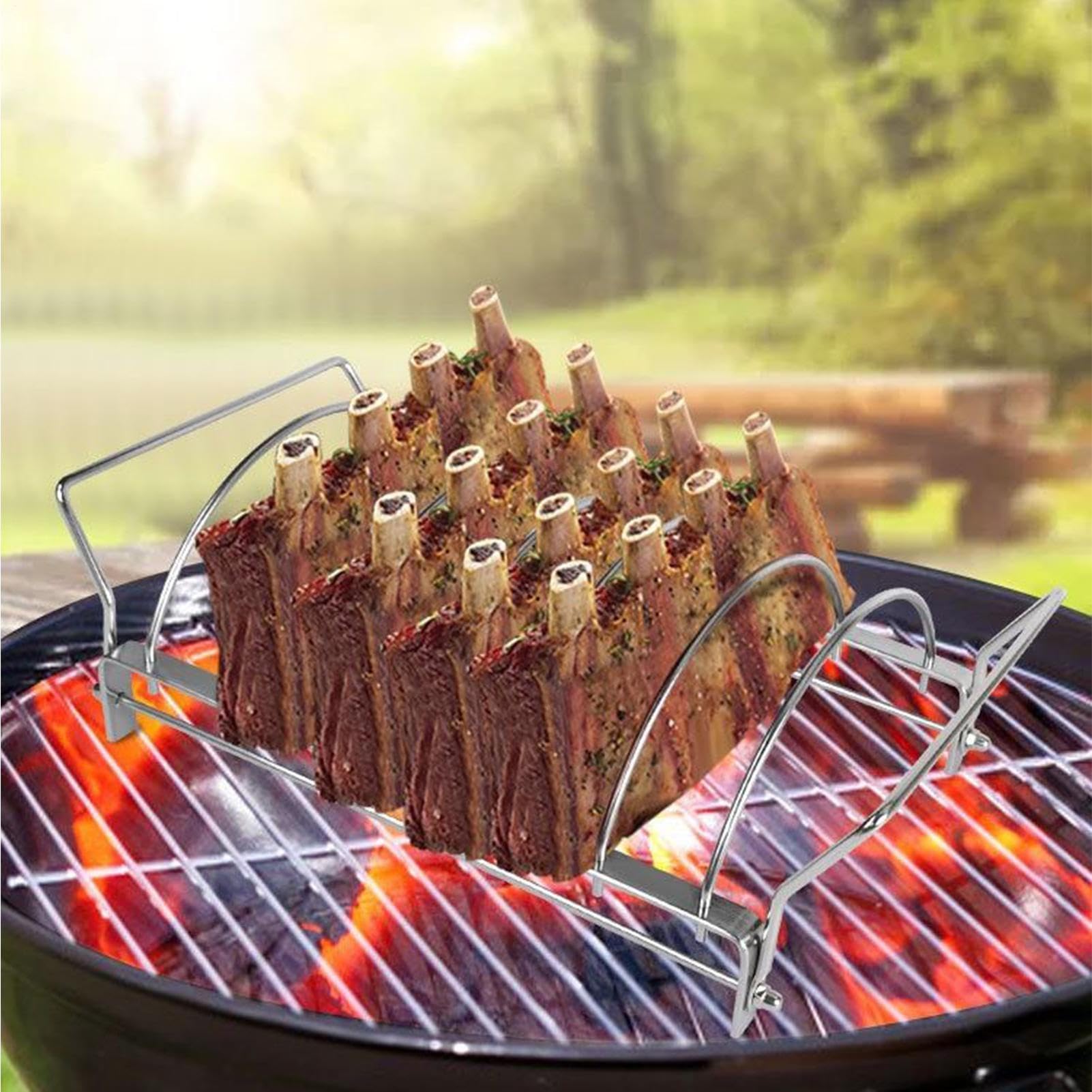 Stojak żeberkowy ze stali nierdzewnej, 6-szczelinowy stojak do grillowania wołowiny i pałeczek perkusyjnych, nierdzewny uchwyt do pieczenia i narzędzie do wędzarni, idealne akcesorium do grilla