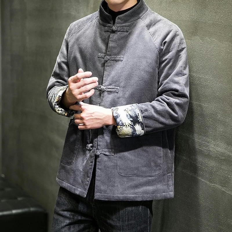 Veste Tang lâche style chinois en velours côtelé doux isolant